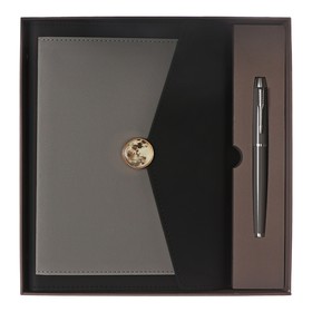 Органайзер на кольцах, А5, с клапаном,80л,линия,к/зам,с ручкой, в подар. короб,Черно-серый