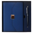 Органайзер на кольцах А6+, 80 листов, кожзам, c клапаном, линия, с ручкой, в подарочной коробке, синий - фото 301225279
