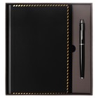 Ежедневник недатированный А5, 80 листов, линия, обложка кожзам, с ручкой, в подарочной коробке, черный - фото 9636168