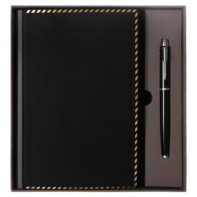 Ежедневник недатированный А5, 80 листов, линия, обложка кожзам, с ручкой, в подарочной коробке, черный