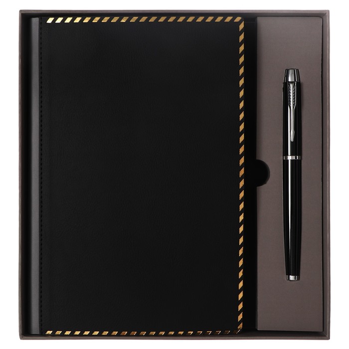Ежедневник недатированный А5, 80 листов, линия, обложка кожзам, с ручкой, в подарочной коробке, черный - Фото 1