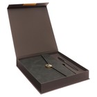 Органайзер на кольцах А6+, 80 листов, кожзам, c клапаном, линия, с ручкой, в подарочной коробке, серый - фото 25830752