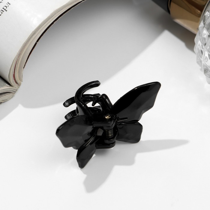 Краб для волос "Глянец" бабочка мини, 4 см, чёрный - Фото 1