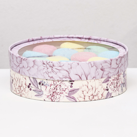 Коробка для макарун тубус с окном "Цветы", бежево-фиолетовый,  20 х 6 см