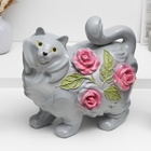 Копилка "Кошка пузатая с розами" серая, 22х30х32см - фото 23962132