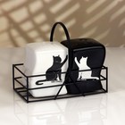 Набор керамический для специй на металлической подставке «Коты», 2 шт, цвет белый-чёрный - Фото 1