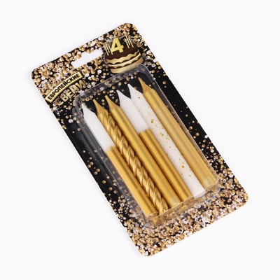 Свеча для торта «Золотая вечеринка», 12 шт., 8 см, белый и золотой металлик