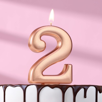 Свеча для торта «Европейская ГИГАНТ», цифра 2, 7 см, розовое золото