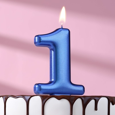 Свеча для торта «Европейская ГИГАНТ», цифра 1, 7 см, синий металлик