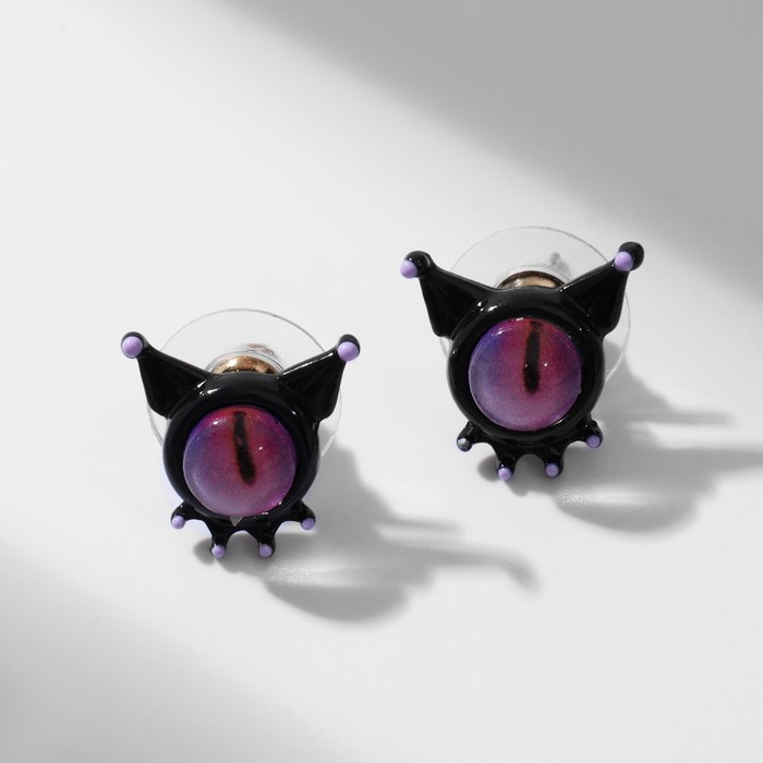 Серьги с эмалью «Монстрики» с ушами, цвет чёрный - Фото 1