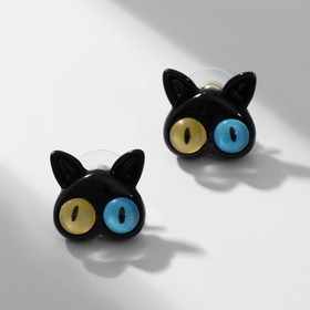 Серьги с эмалью «Монстрики» кот, цвет чёрный