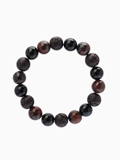 Браслет из бусин «Лава, Гематит, Тигровый глаз», d=5.5 см, шар №10, чёрный