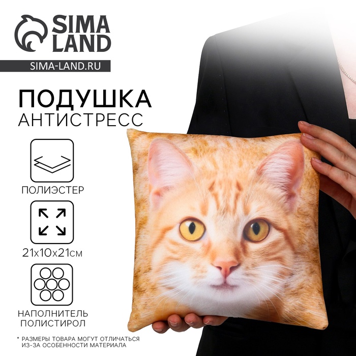 Подушка декоративная антистресс, кот «Рыжик» - Фото 1