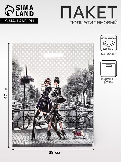 Пакет «Подружки», полиэтиленовый с вырубной ручкой, 38×47 см, 60 мкм