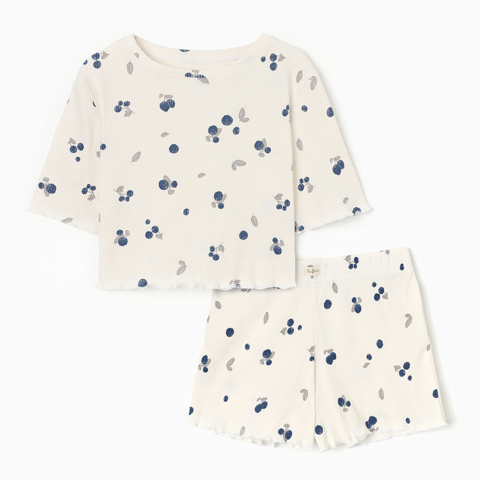 Пижама женская (футболка, шорты) KAFTAN Blueberry, размер 48-50, молочная