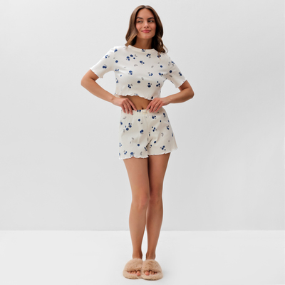 Пижама женская (футболка, шорты) KAFTAN Blueberry, размер 48-50, молочная