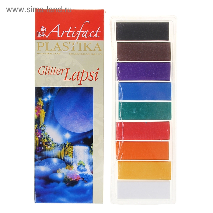 Набор пластика - полимерная глина, LAPSI GLITTER, 9 цветов с блёстками по 20 г - Фото 1