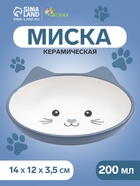 Миска керамическая «Кошачья мордочка» 200 мл - 14×12×3.5 см, серая/белая - Фото 1