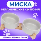 Миски для кошек керамические Пижон, двойные на подставке, 2×450 мл 28.5×15.5×7 см, серые - Фото 7