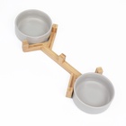 Миски для кошек керамические Пижон, двойные на подставке, 2×450 мл 28.5×15.5×7 см, серые - Фото 6