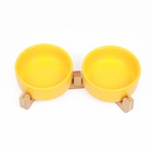 Миски керамические двойные на подставке 2 х 450 мл 28,5 х 15,5 х 7 см, жёлтая - Фото 3