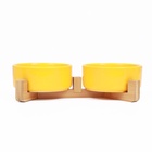 Миски керамические двойные на подставке 2 х 450 мл 28,5 х 15,5 х 7 см, жёлтая - Фото 4