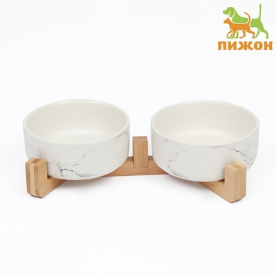 Миски, 450 мл, 28.5×15.5×7 с, 2 шт., на подставке, керамика, мрамор