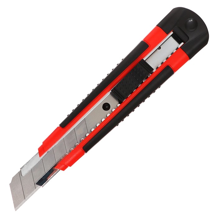 Нож канцелярский 18мм пластиковый, металл направляющие, фиксатор, прорезиненный, TOP