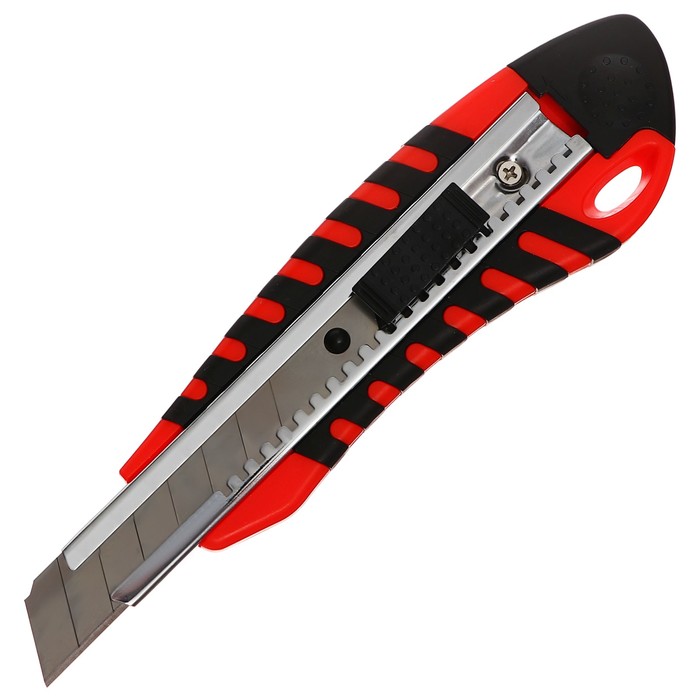 Нож канцелярский 18 мм пластиковый, автофиксатор,резин. вставки, металл направляющие, TOP