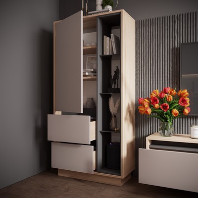 Пенал «Рэя №5.1», 720×320×1500 мм, цвет туя светлая / кашемир / графит