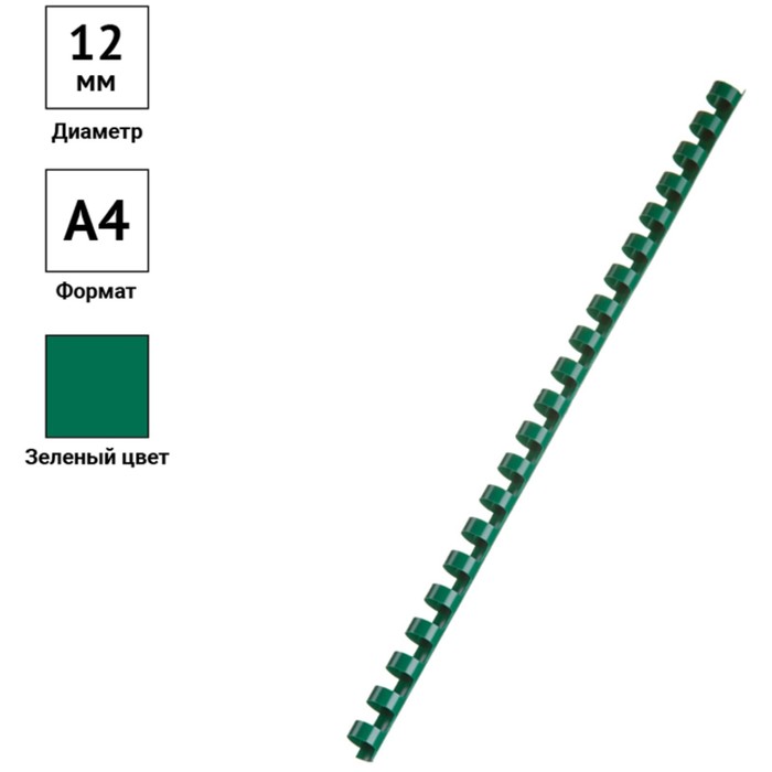 Пружины пластик D=12 мм OfficeSpace, зеленый, 100шт. - фото 1900825559