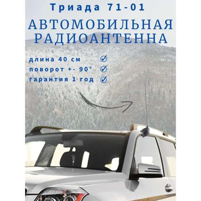 Антенна автомобильная "Триада-АН 71-01", на водосток, 40 см, поворотная