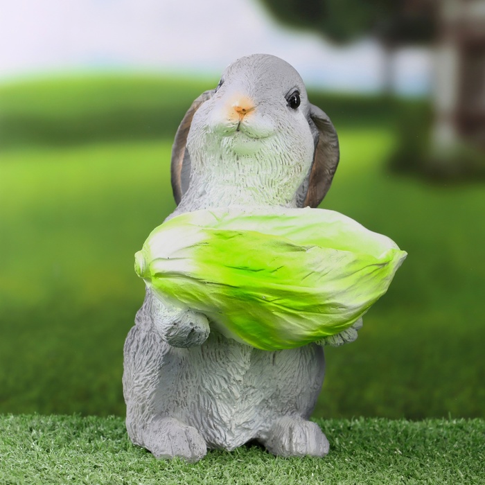 Фигурное кашпо "Зайчонок с салатом" серый, 14х14х20см - Фото 1