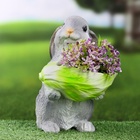 Фигурное кашпо "Зайчонок с салатом" серый, 14х14х20см - Фото 2