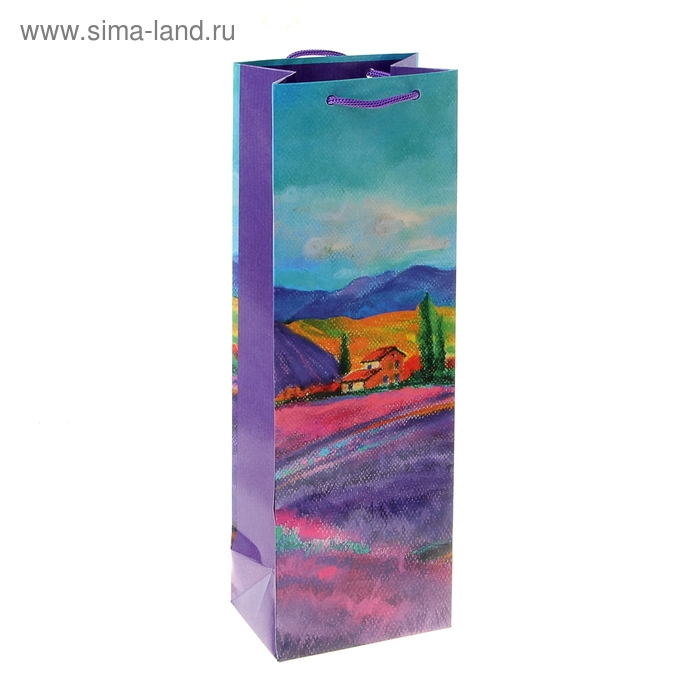Пакет подарочный под бутылку "Цветочный луг", 36 х 12 х 8.5 см - Фото 1