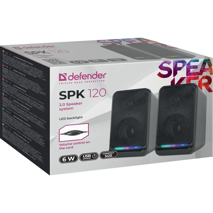 Компьютерные колонки 2.0 Defender SPK 120, 2x3 Вт, Usb, подсветка, черные - фото 51548183