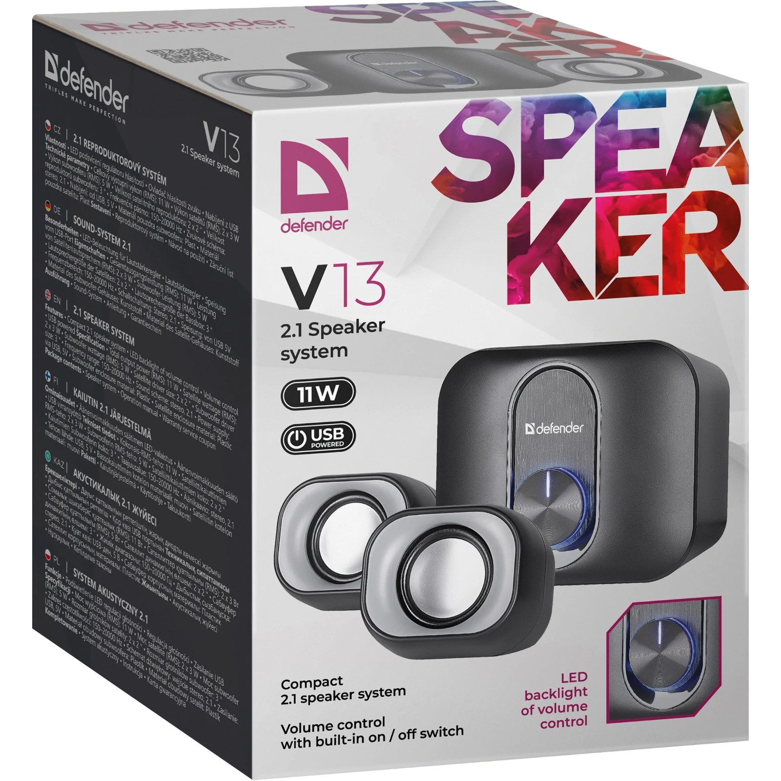 Defender v12 колонки 2.1 как разобрать Компьютерные колонки 2.1 Defender V13, 2x3Вт + 5Вт, Usb, подсветка, черные (1038