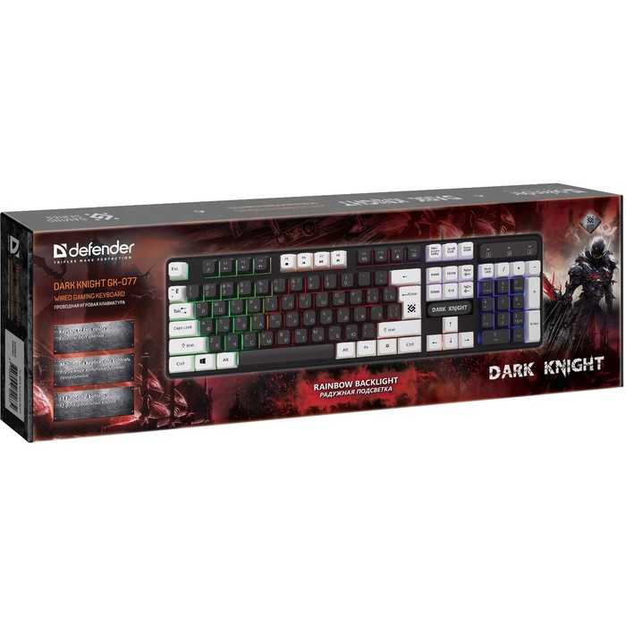 Клавиатура Defender Dark Knight GK-077,игровая,проводная,подсветка,104 клавиши,USB,черy-бел