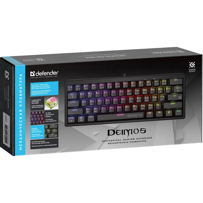 Клавиатура Defender GK-303,игровая,проводная, механическая,подсветка,104 клавиши,USB,черная