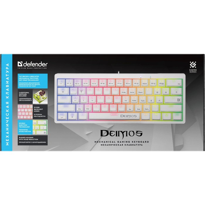 Клавиатура Defender GK-303,игровая,проводная, механическая,подсветка,104 клавиши,USB,белая