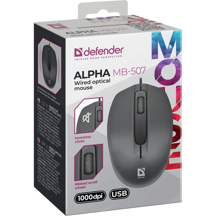 Мышь Defender Alpha MB-507, проводная, оптическая, 1000 dpi, USB, черная