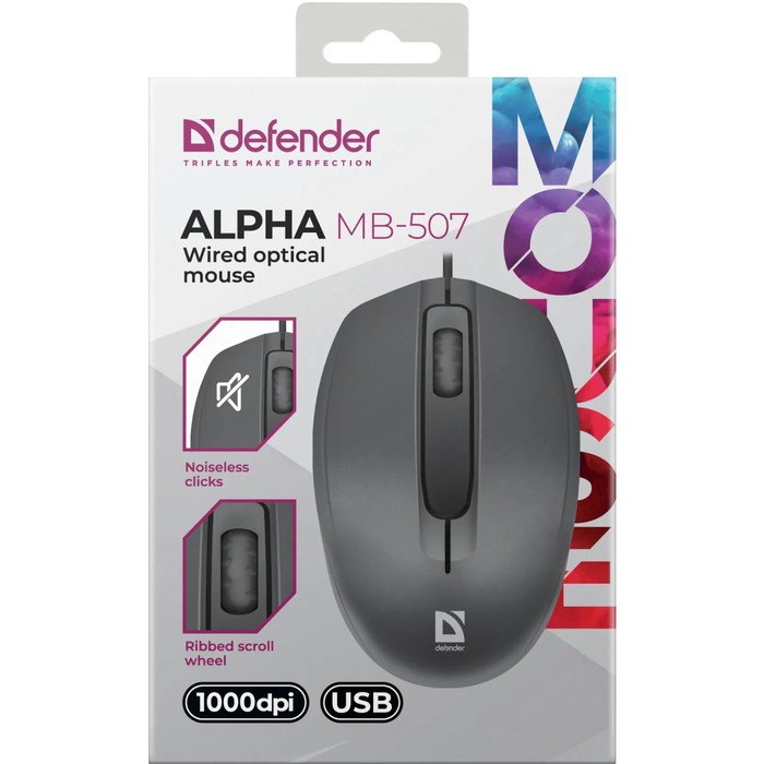 Мышь Defender Alpha MB-507, проводная, оптическая, 1000 dpi, USB, черная