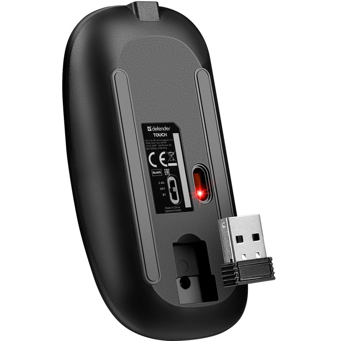 Мышь Defender Touch MM-997,беспровод,оптическая, бесшумная, RGB,1600 dpi,500 мАч,USB,черная - фото 51548328
