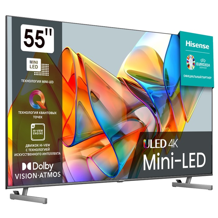 Телевизор HISENSE 55U6KQ, 55", 3840x2160,DVB-T2/C/S2,HDMI 3,USB 2,m-LED,Smart TV,черный