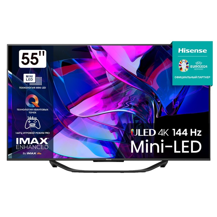 Телевизор HISENSE 55U7KQ, 55", 3840x2160,DVB-T2/C/S2,HDMI 4,USB 2,m-LED,Smart TV,черный - Фото 1