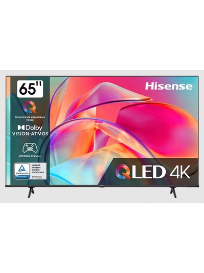 Телевизор HISENSE 65E7KQ, 65", 3840×2160, DVB-T2/C/S2, HDMIх4, USBх1, Q-LED, Smart TV, черный