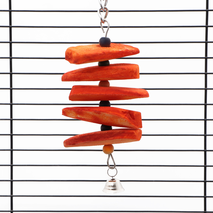 Игрушка для птиц с панцирем каракатицы и бусами, 20 х 6 см, оранжевая