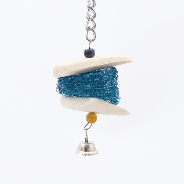 Игрушка с панцирем каракатицы, люфой и колокольчиком, 15 х 5 см, синяя - Фото 1