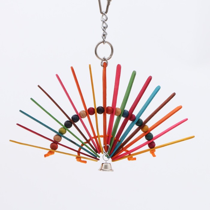 Игрушка для птиц "Веер" с колокольчиком, разноцветная, 20 х 20 см - Фото 1