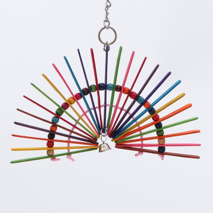 Игрушка для птиц "Веер" с колокольчиком, разноцветная, 25 х 20 см - Фото 1
